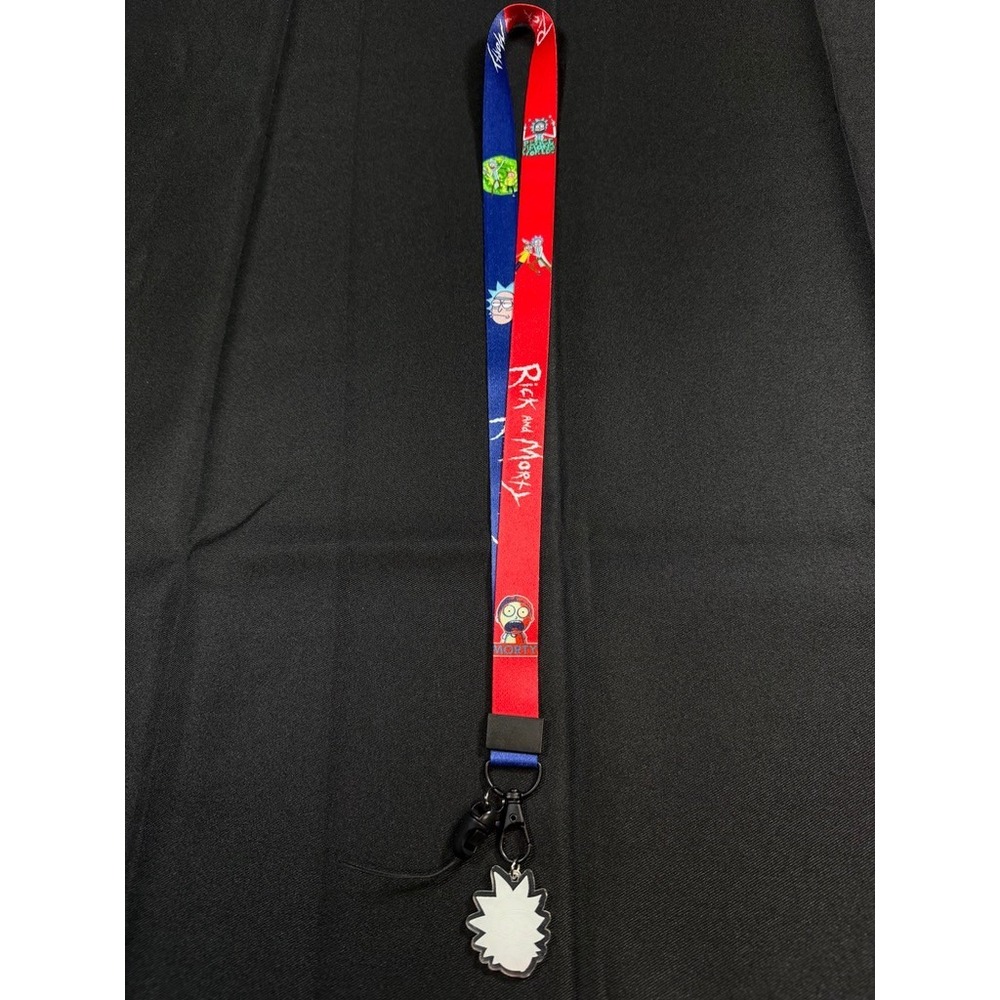 Rick and Morty Lanyard Keychain ID Badge Holder Blue Red with Rick Charm - Picture 5 of 6